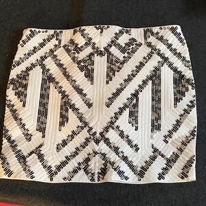 NWTs Express White Mini Skirt with Black Sequin Geometric Design